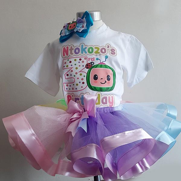 Cocomelon shimmer ribbon tutu with a  personalised  t-shirt and h...