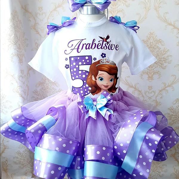 Product: Princess Sofia 3 ribboned tutu dress with personalised t-shirt and headband