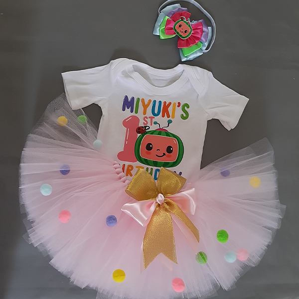 Product: Cocomelon pink pom pom tutu with personalised tshirt and headband