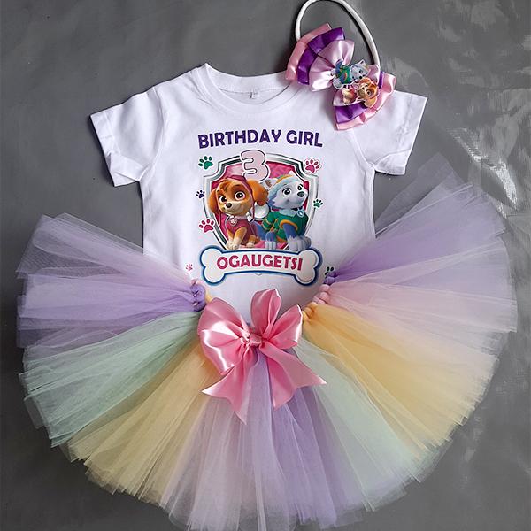 Milky Paw Patrol rainbow  tutu with a personalised top and headba...