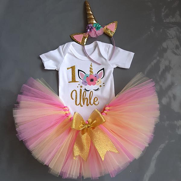 Unicorn personalised top with pink and yellow tutu dress and head...