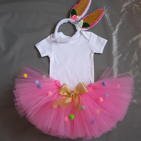 Product: Pink pom pom tutu and bunny ears headband without tshirt