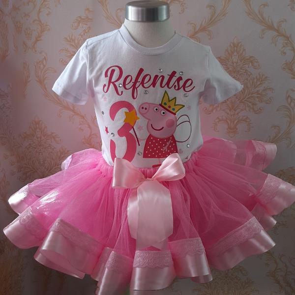 Peppa Pig pink ribbon tutu with personalised t-shirt with pearls