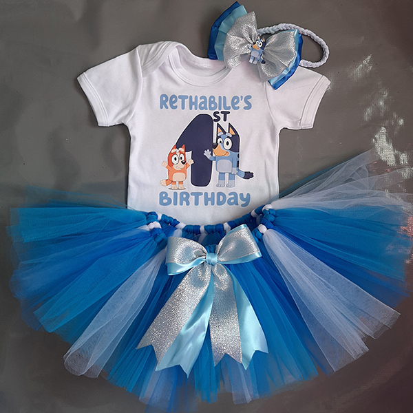 Product: Bluey birthday personalised blue and white tutu and top and matching headband