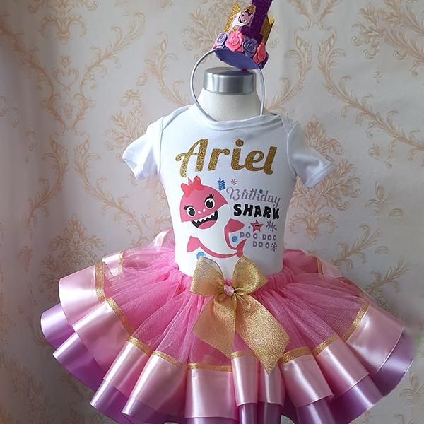 Baby shark with a touch of gold ribbon tutu with personalised tsh...