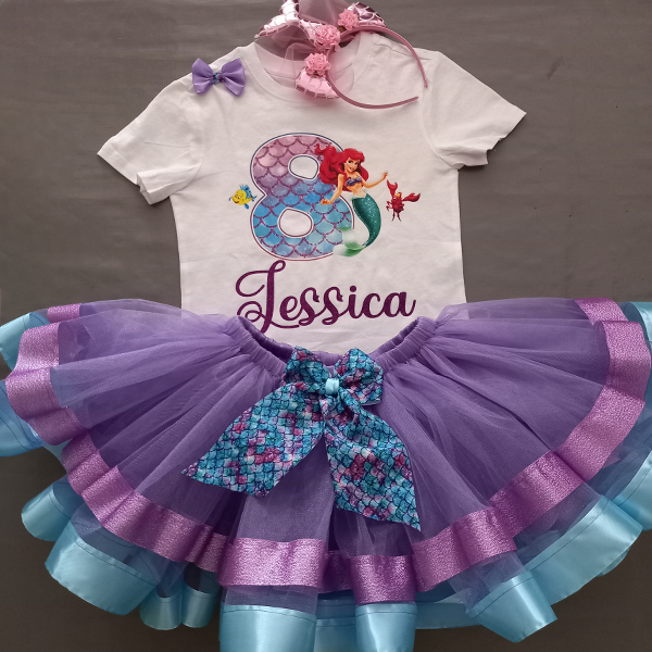 Product: Little mermaid purple ribbon tutu and personalised tshirt
