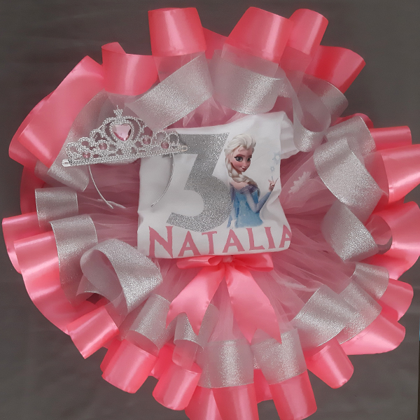 Product: Frozen Pink and Silver ribbon with else personalised tshirt