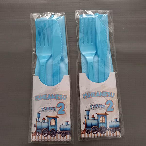 Product: Train Blue Party Fork and Knife Personalised set