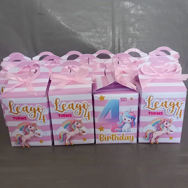 Unicorn Birthday Party Favour Boxes Personalised Girls Party Trea...