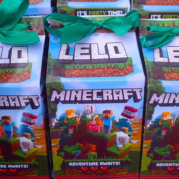Personalised Minecraft Milk Party Boxes for Kids
