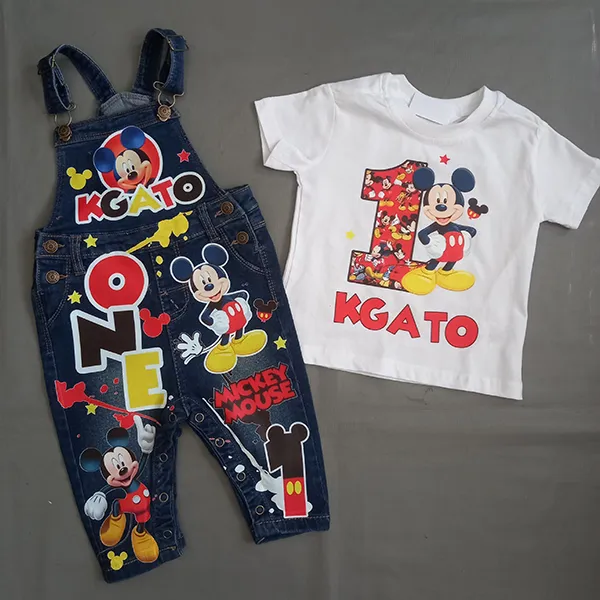 Mickey Mouse Personalised Denim Dungaree with a matching tshirt