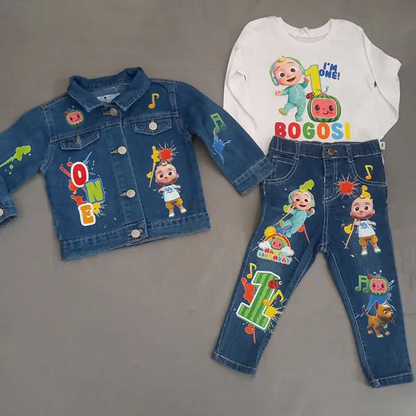 Denim  Personalised Cocomelon Birthday Outfit with a denim jacket...