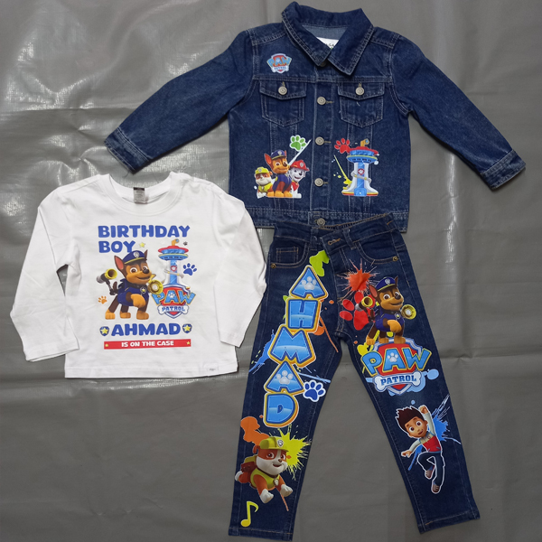 Personalised Paw Patrol Birthday Denim Jacket Jeans and Shirt Out...