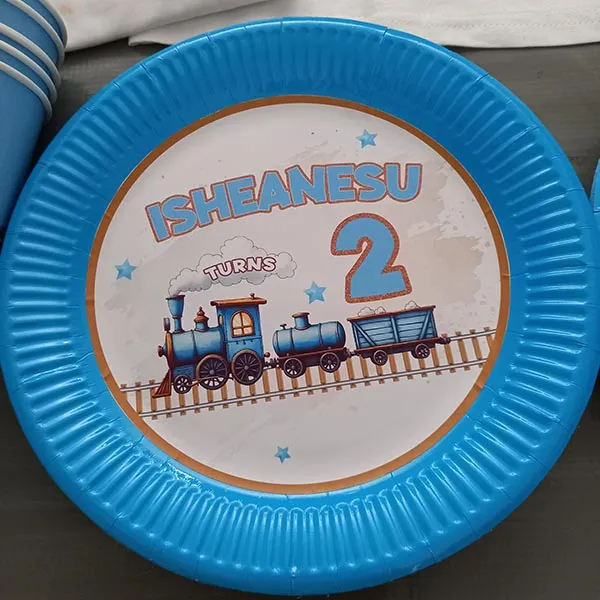 Train Blue Party Personalised Plates x 10
