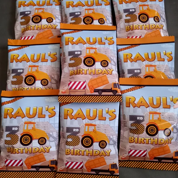 Construction Theme Personalised Party Chip Bags filled with goodi...