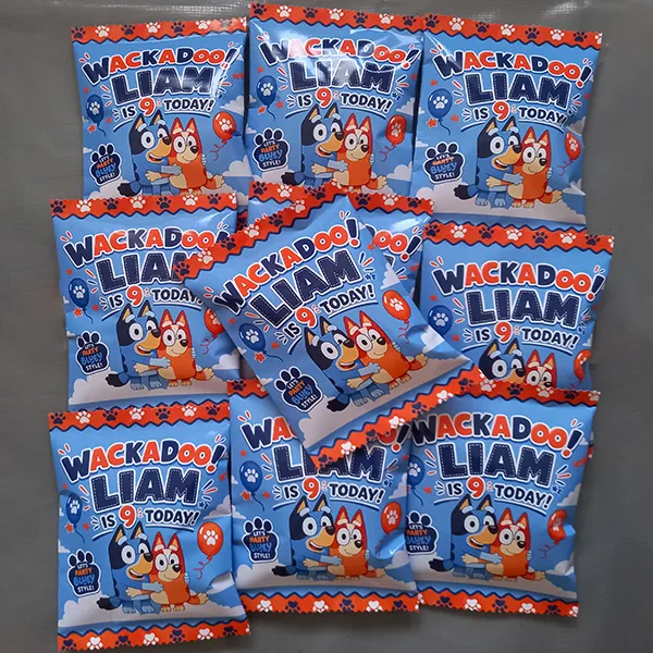 Bluey Birthday Personalised Chip Party Packs Snack Bags