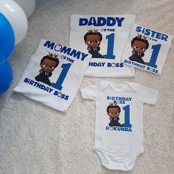 American Boss Baby family t-shirt in blue text