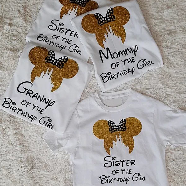  Minnie Mouse gold glitter Disneyland head family t-shirts