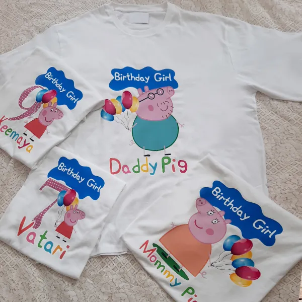 Peppa Pig with balloons personalised family tshirts