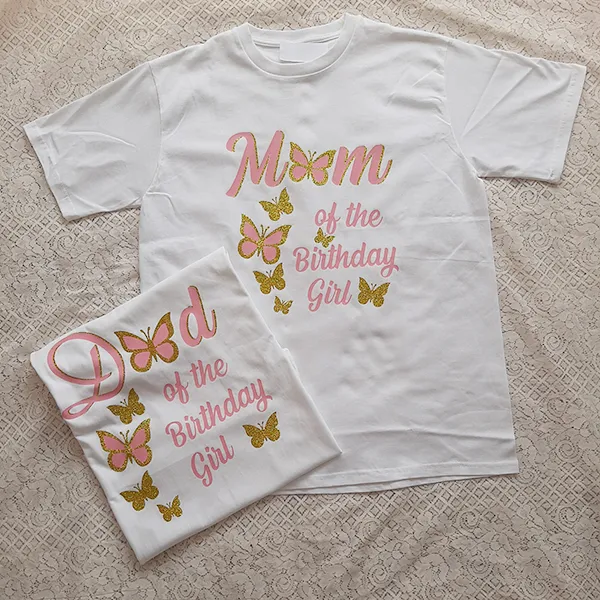 Pink and purple butterflies family t-shirts