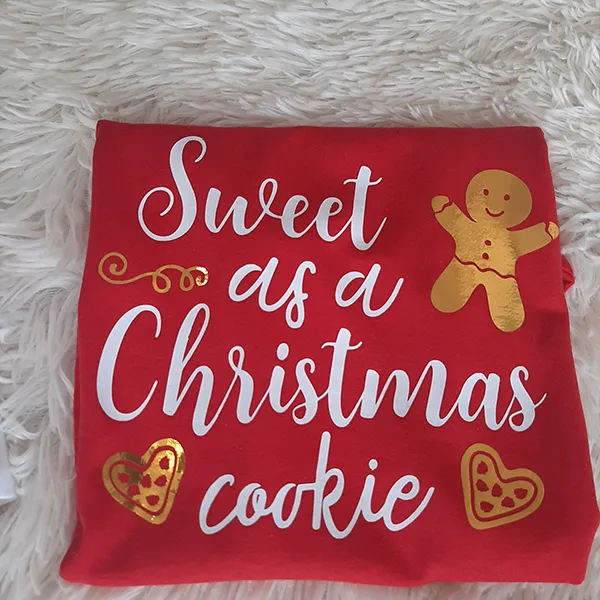 Sweet as a Christmas cookie tshirt with shinny gold hearts