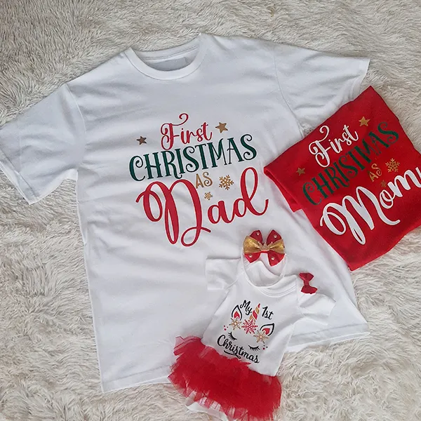 First Christmas as Dad or Mom personalised tshirt