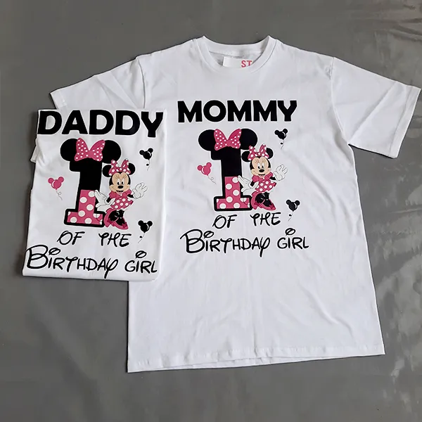 Pink and black minnie mouse family personalised t-shirt