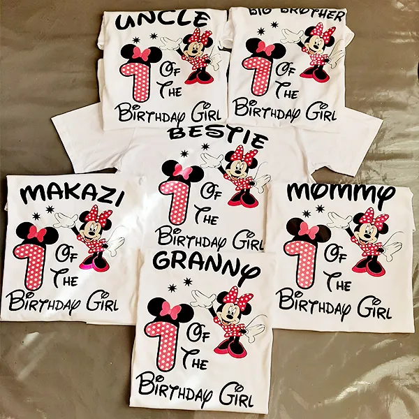 Minnie Mouse pink personalised birthday family tshirt