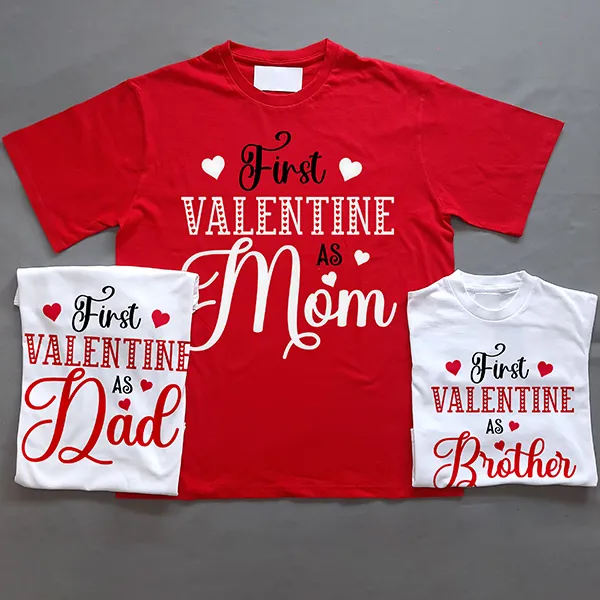First Valentines as Mom or Dad family personalised tshirts