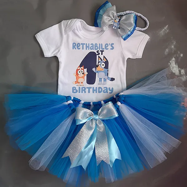 Bluey birthday personalised blue and white tutu and top and match...