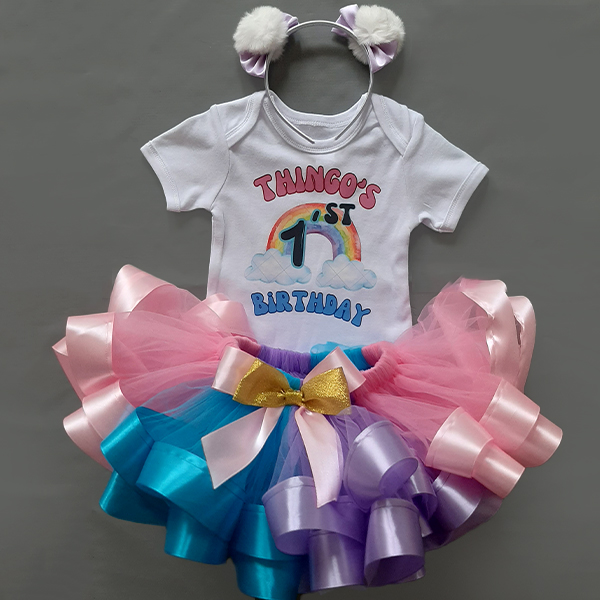 Girl's Birthday Tutu Dress With Matching Headband – Fluffy 6-Layer Tulle Party Outfit - View #10