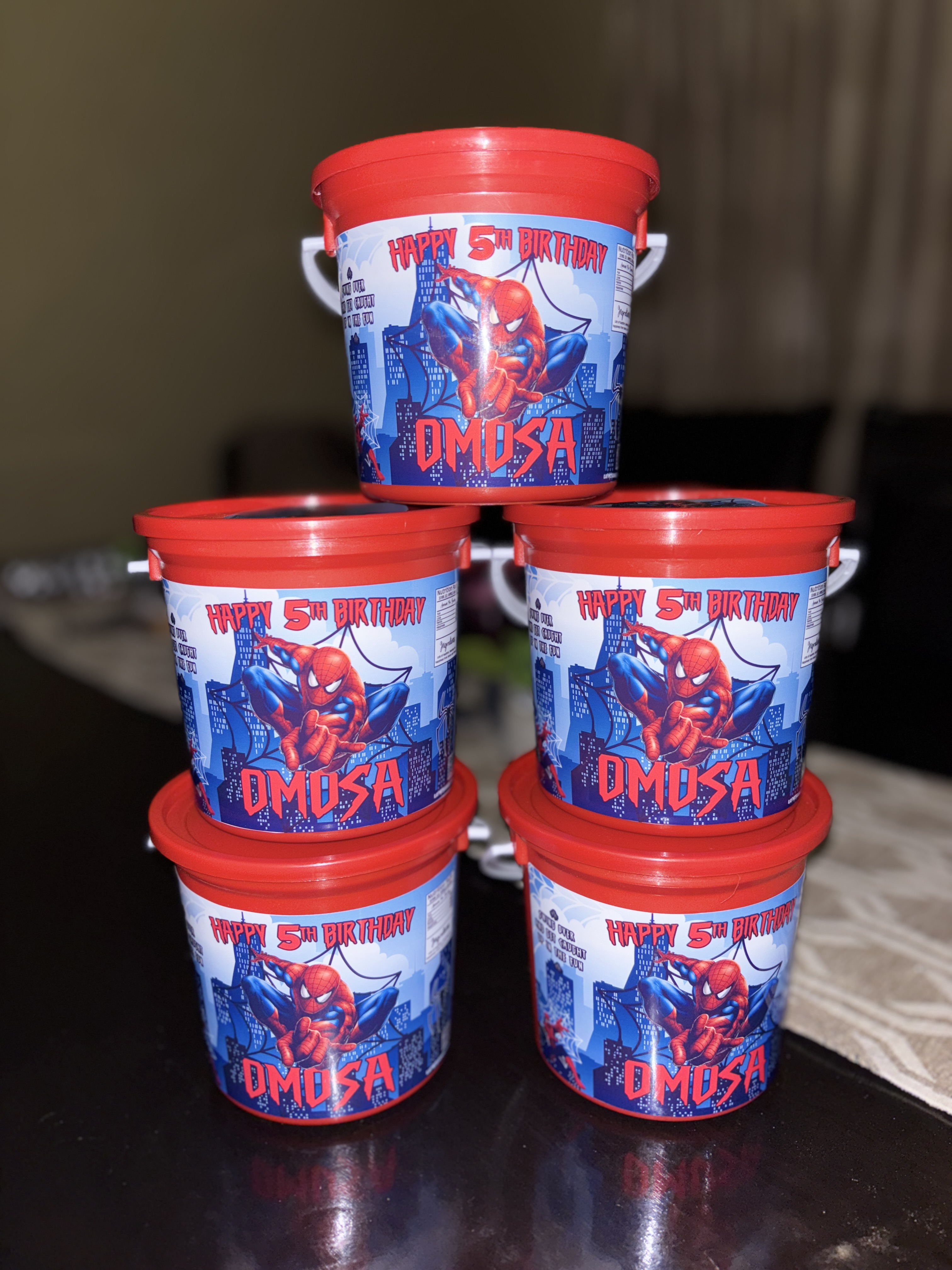 Product: Spiderman Personalised Party Bucket with a brand Lid 