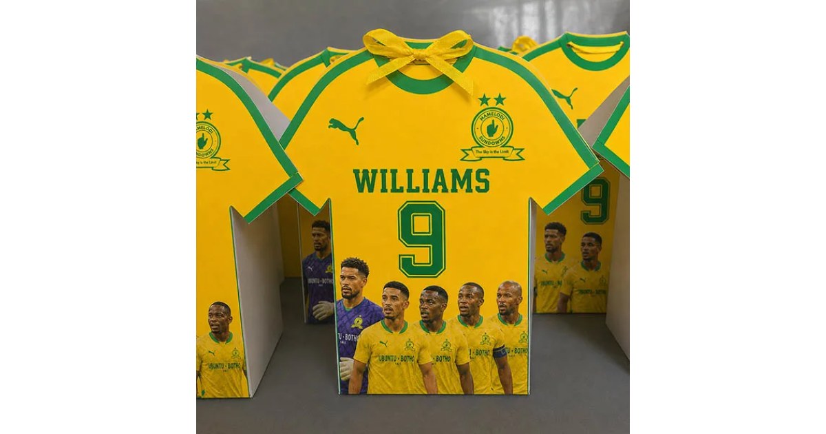 Personalised Mamelodi Sundowns Soccer Jersey Party Pack Boxes | Kaymos ...